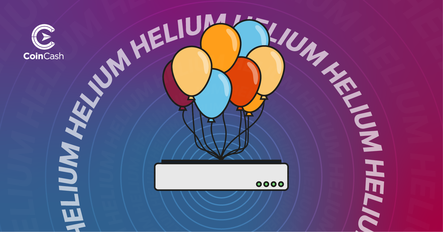 Egy szerver amit lufik emelnek fel, körülötte Helium felirattal