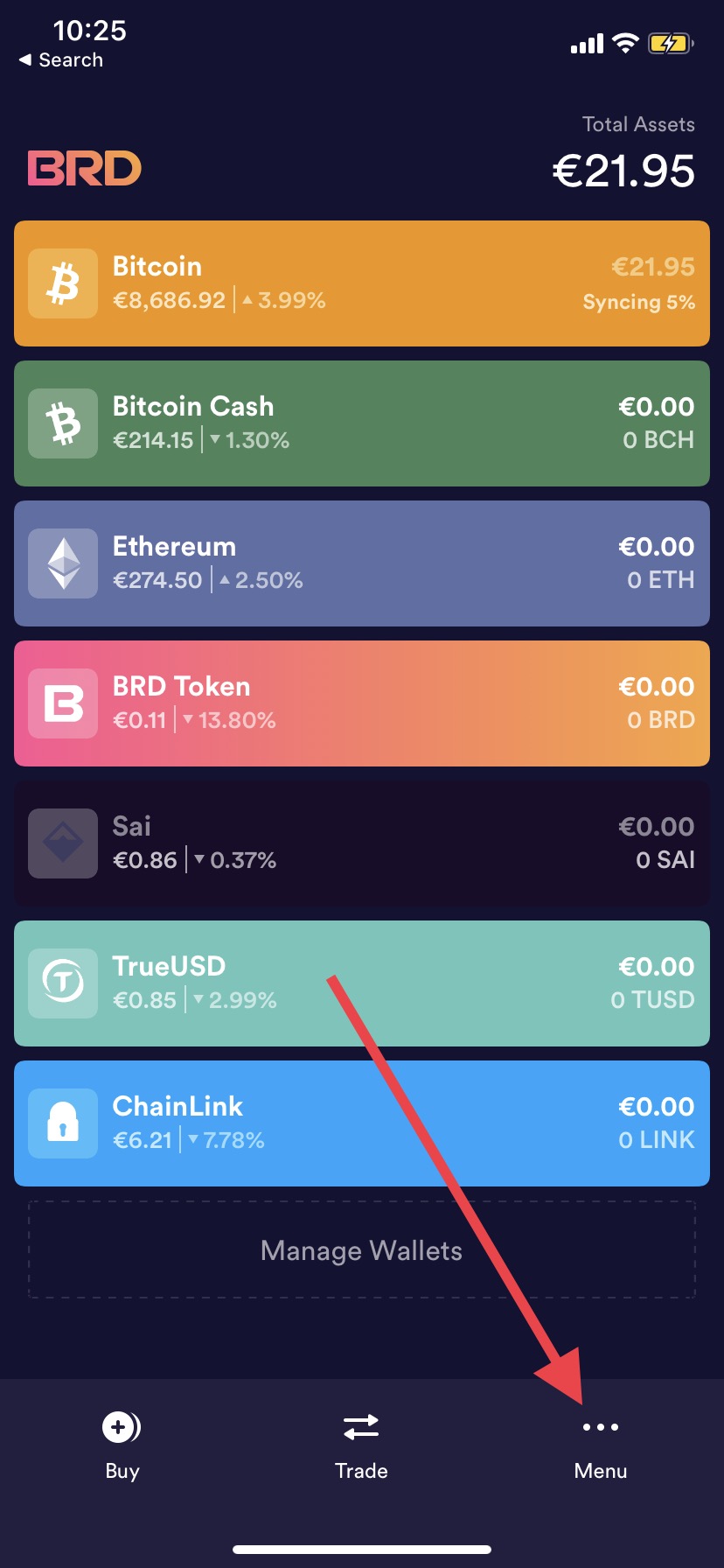 BRD Wallet főoldala.