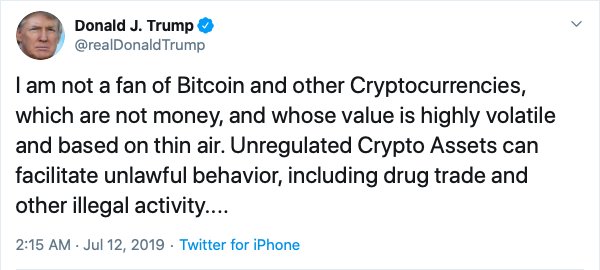 Donald Trump első tweetje a bitcoinról