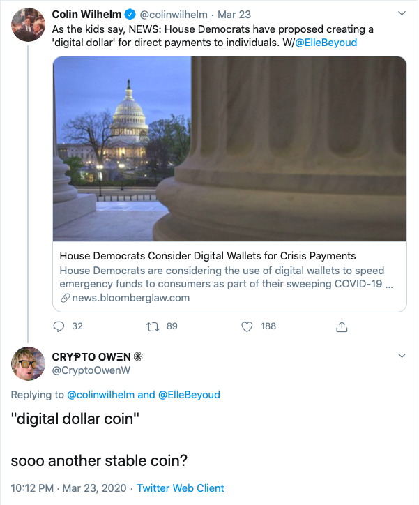 Crypto Owen twitter posztja a digitális dollárról