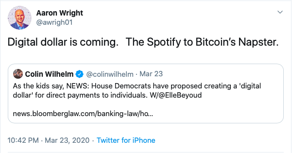 Aaron Wright tweetje a digitális dollárról
