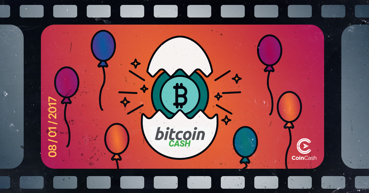 Bitcoin Cash hatches from an egg with balloons around it