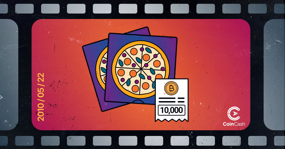 Pizza boxes with a 10 000 BTC bill